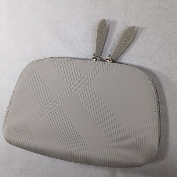 Burberry Beauty Beige Grey Makeup Bag Pouch Zip Embossed Plaid Tartan 3991310 - Picture 1 of 12